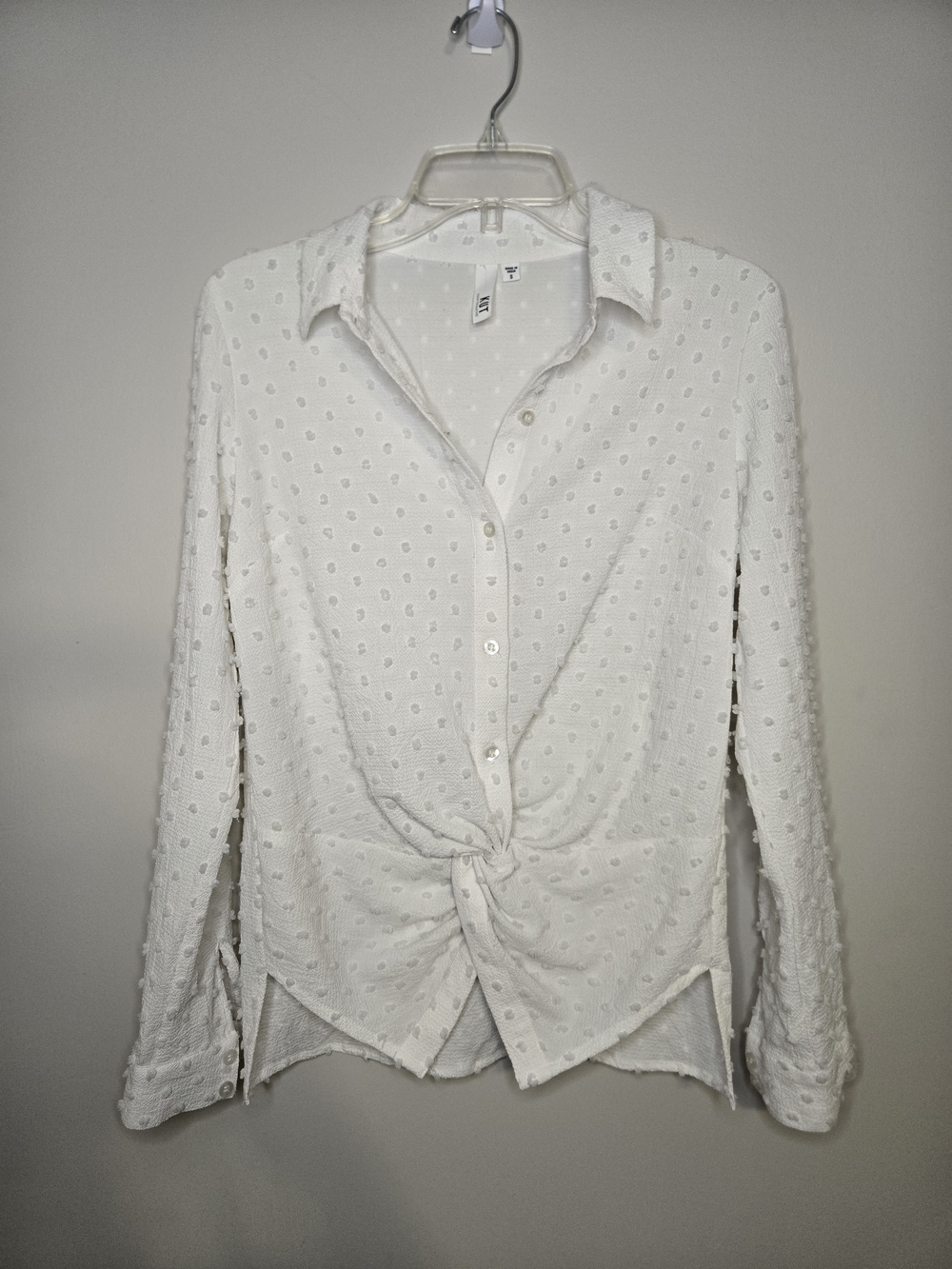 Womens Kut from the Kloth Ivory Gwendlyn Dot-Texture Button Knot Blouse Size S